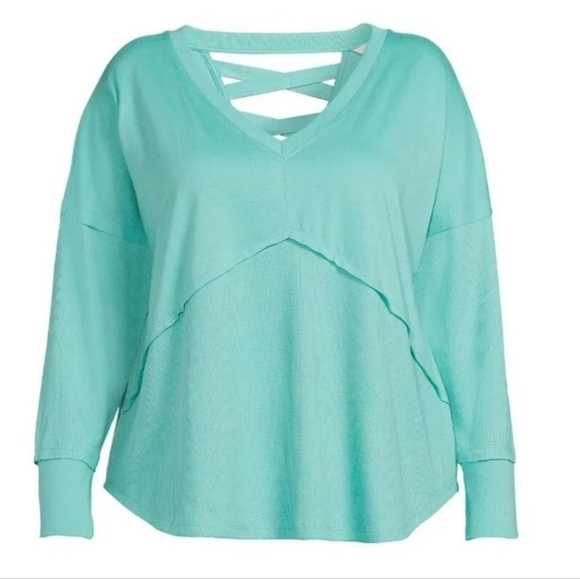 Terra & Sky Tops - Terra &Sky Women's Lattice Back Baby Doll  T-Shirt With Long Sleeves. Size 1X